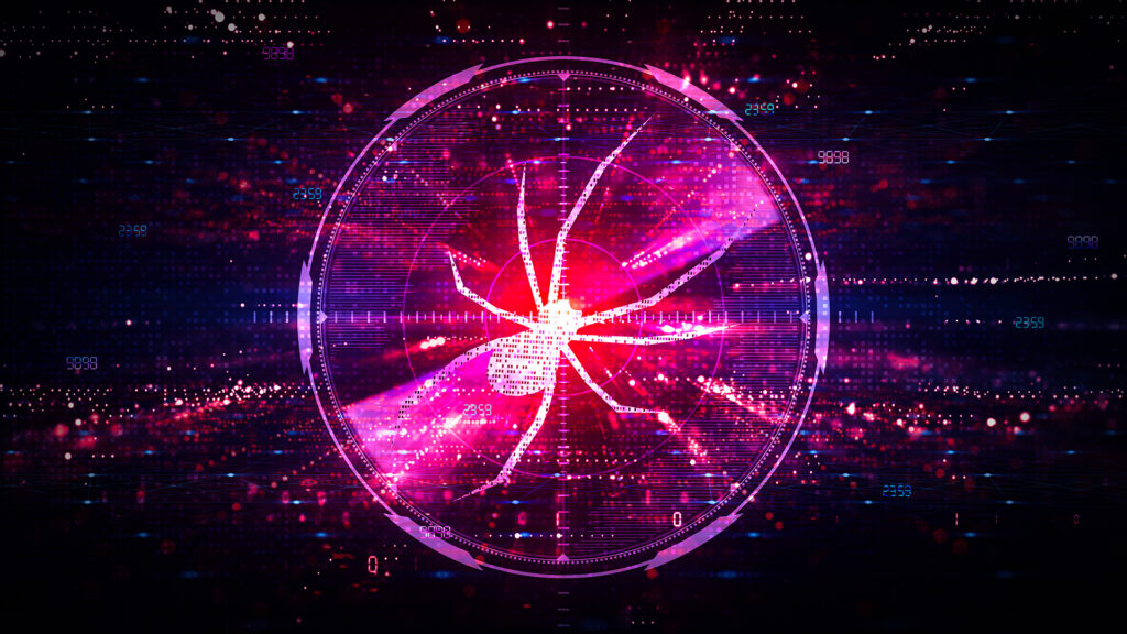 Threat Detection and Response - TDR - Advanced Digital Threat Detection and Response Concept with Digital Black Widow Spider on the Crosshairs - Cybersecurity Risks in Organizations