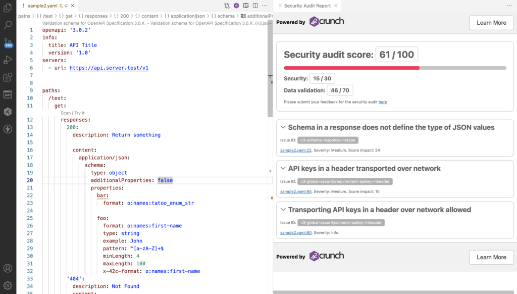 OpenAPI Editor + Audit + Score - VS Code